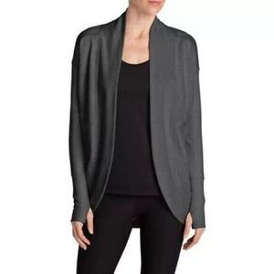Eddie Bauer Sweater Womens Medium Camp Fleece‎ Wrap Cardigan Open Coastal Gray